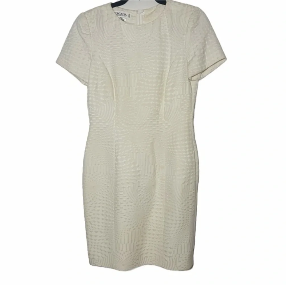 Vintage Escada Cream Jacquard Sheath Dress Silk Blend EU 34 US 4 minimal luxe - Picture 2 of 9